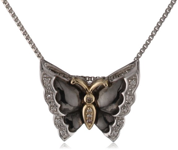 14k Gold Butterfly Diamond Pendant Necklace