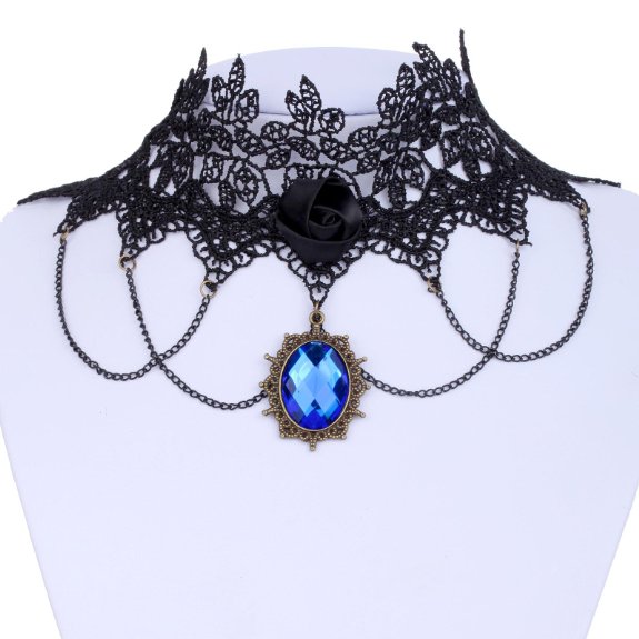 Jewelry Lace Collar Necklace Gothic Lolita Blue Glaring