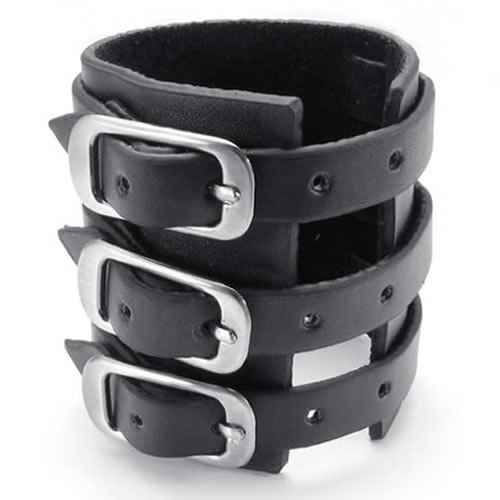 Leather Mens Bangle Cuff Bracelet