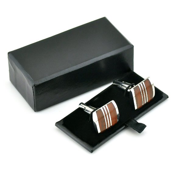Rare Stainless Steel  Red Wood Cufflinks for Men