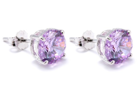 Sterling Silver.925 Amathist Color Cubic Zirconia Stud Earrings