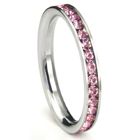 Stainless Steel Pink Cubic Zirconia