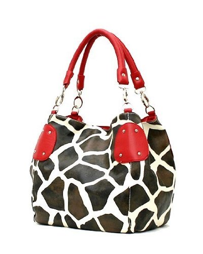 LGiraffe Print Faux Leather Satchel Bag Handbag