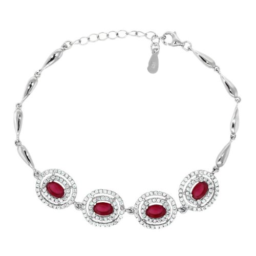 Ruby Sterling Silver 7 Bracelet with 1 Extender
