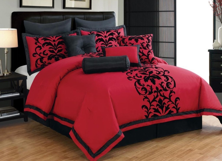 10 Piece King Dawson Black and Red Comforter Set