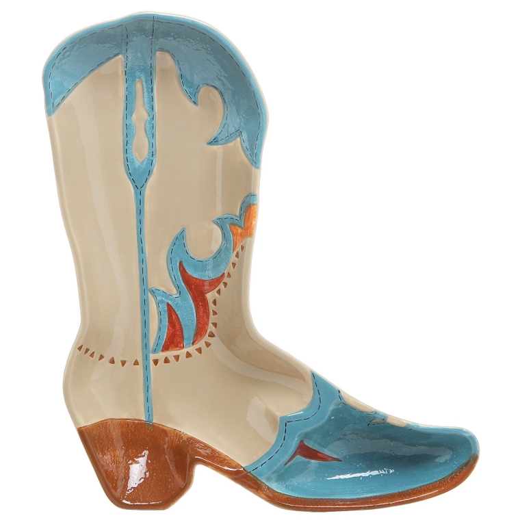 Western Cowboy Boot Design Multicolored Ceramic Novelty Serving Platter Dish