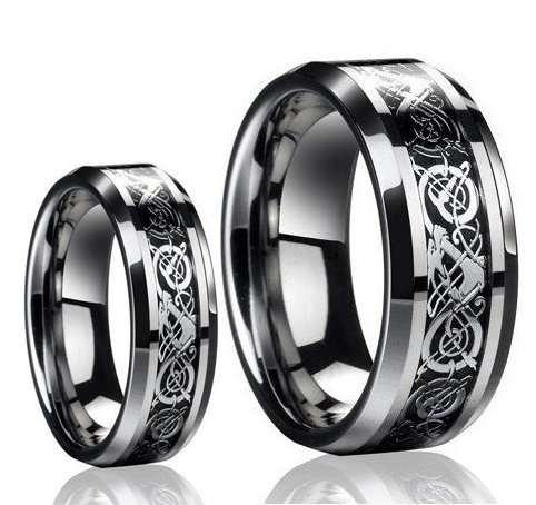 Dragon Design Tungsten Carbide Wedding Band Ring Set